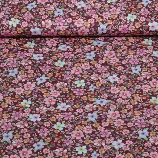 Baumwoll-Popeline - Digital Kleine Blüten Bordeaux Baumwoll-Popeline - Digital Kleine Blüten Bordeaux