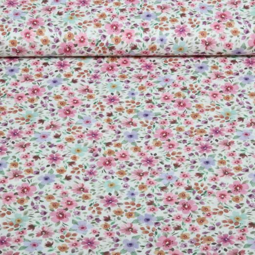 Baumwoll-Popeline - Digital Kleine Blüten Weiß Baumwoll-Popeline - Digital Kleine Blüten Weiß