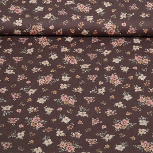 Baumwoll-Popeline - Digital Kleine Blumenbouquets Braun Baumwoll-Popeline - Digital Kleine Blumenbouquets Braun