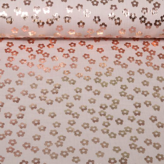 Baumwoll-Musselin - Foil Blumen Rosa