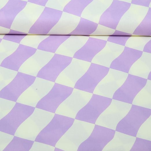 Coton enduit - Carreaux Ecru Violet Coton enduit - Carreaux Ecru Violet