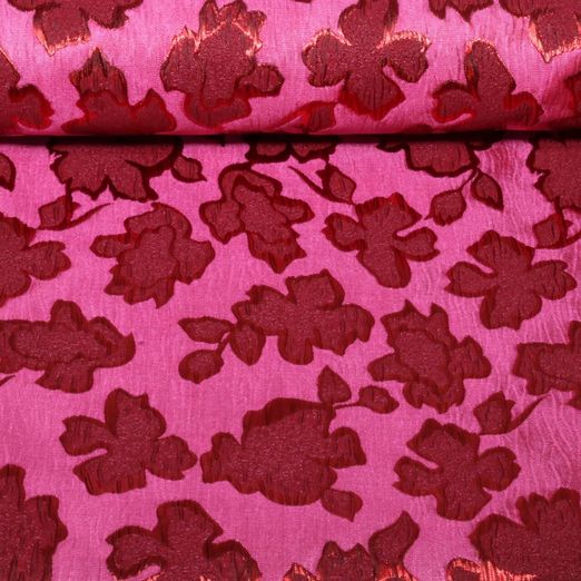 Modestoff - Jacquard Blüten Fuchsia Rot