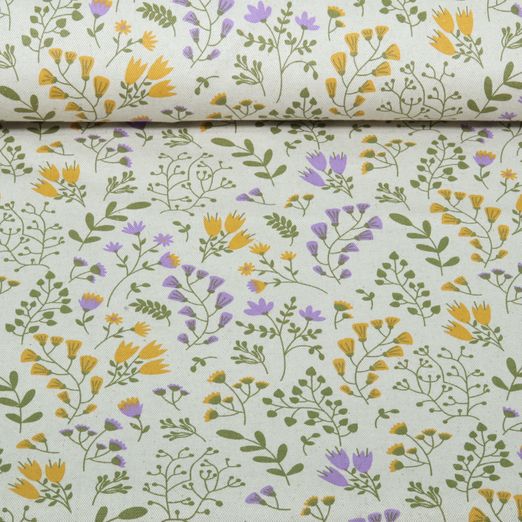 Beschichteter Canvas - Leinenoptik Blumen Beige Ocker Beschichteter Canvas - Leinenoptik Blumen Beige Ocker