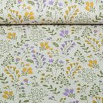Toile canevas enduite - aspect lin, motifs floraux, Beige Ocre