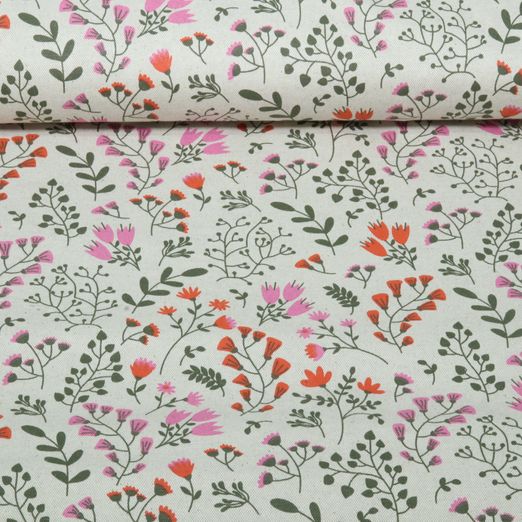 Beschichteter Canvas - Leinenoptik Blumen Beige Rosa Beschichteter Canvas - Leinenoptik Blumen Beige Rosa