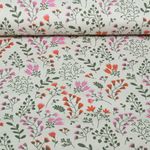 Toile canevas enduite - aspect lin, motifs floraux, Beige et Rose