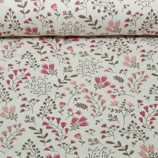 Beschichteter Canvas - Leinenoptik Blumen Beige Mauve Beschichteter Canvas - Leinenoptik Blumen Beige Mauve
