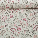 Toile canevas enduite - aspect lin, motifs floraux, Beige et Mauve