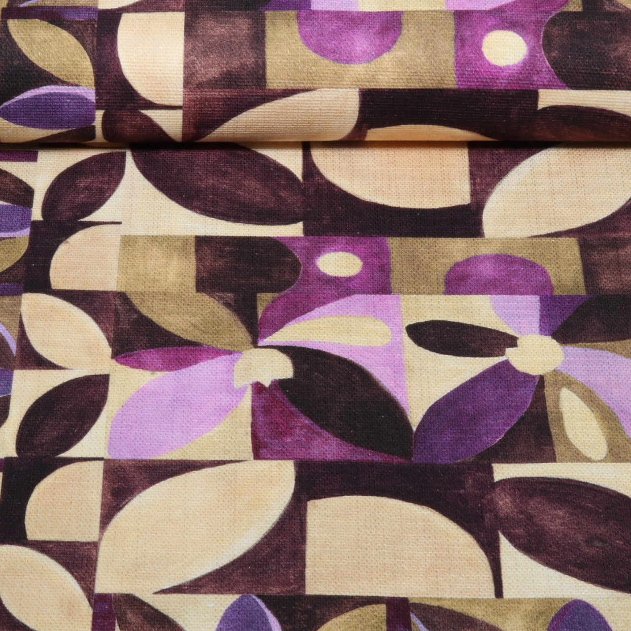 Toile canevas en coton - Motifs floraux d'impression numérique « Slub » violet et Beige-0 Toile canevas en coton - Motifs floraux d'impression numérique « Slub » violet et Beige-0