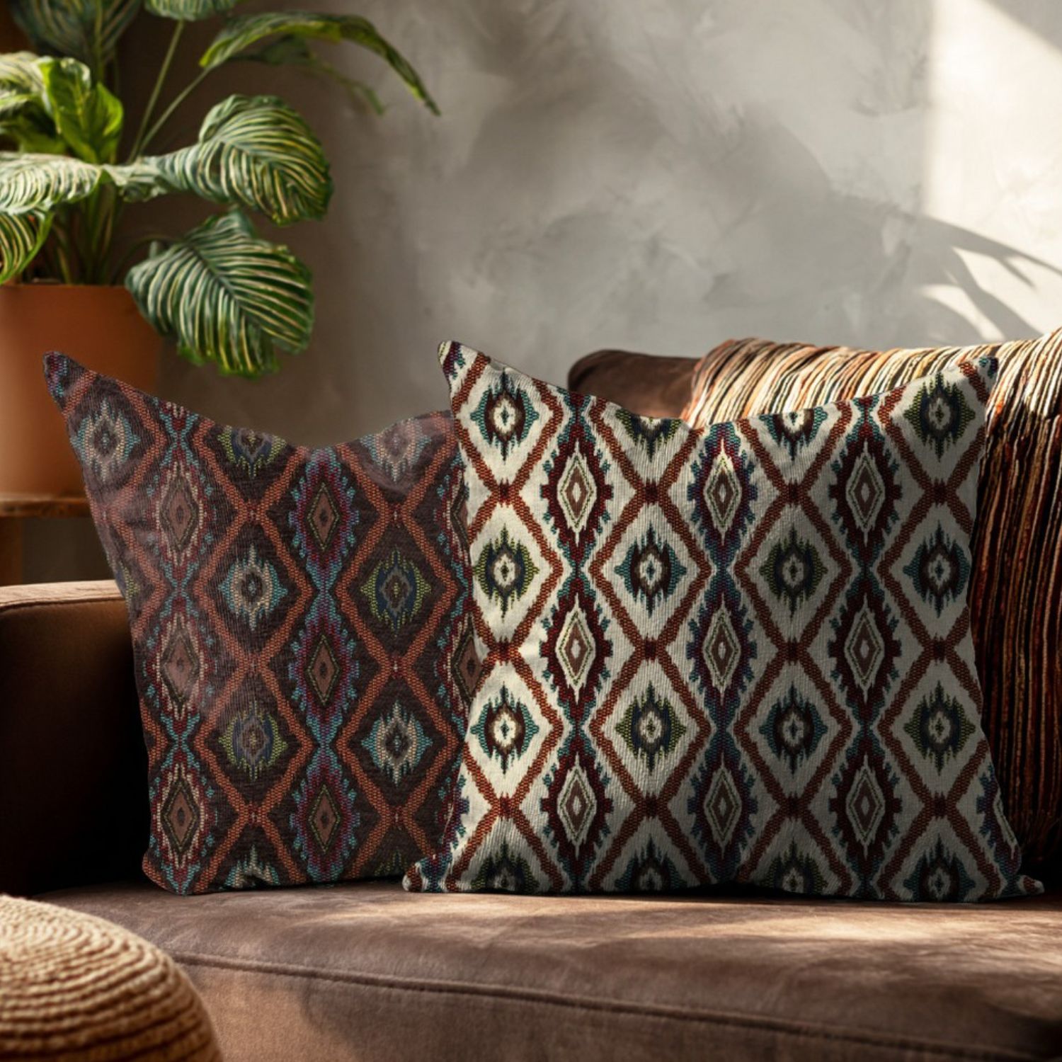 Gobelin Chenille - Motif ikat Ecru multicolore-1 Gobelin Chenille - Motif ikat Ecru multicolore-1