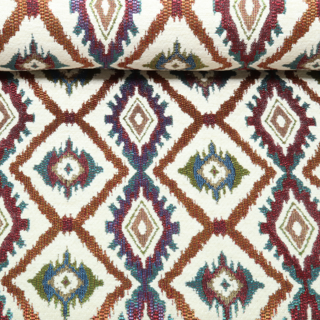 Gobelin Chenille - Motif ikat Ecru multicolore-0 Gobelin Chenille - Motif ikat Ecru multicolore-0
