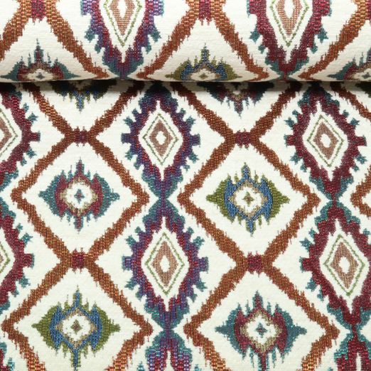 Gobelin Chenille - Motif ikat Ecru multicolore Gobelin Chenille - Motif ikat Ecru multicolore