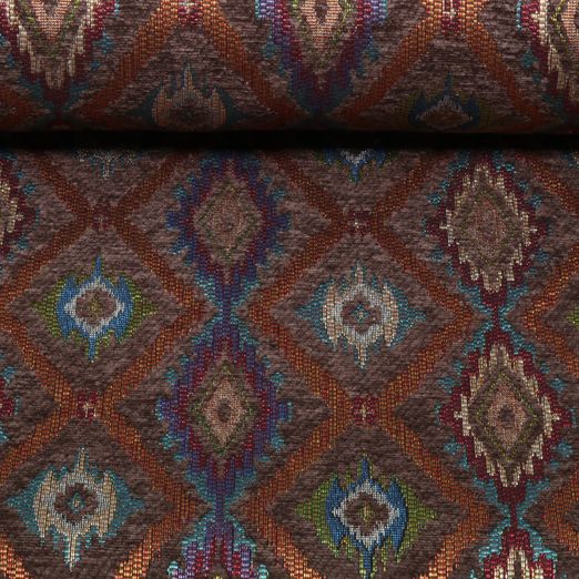 Gobelin Chenille - Motif ikat marron