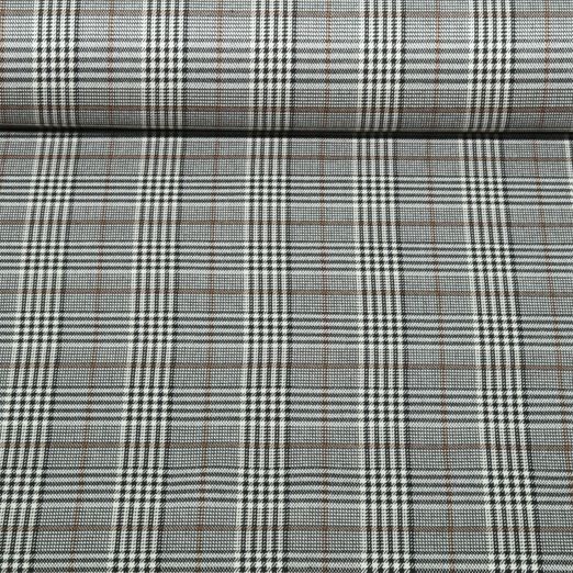 Tissu mode - Motif tartan, carreaux Prince de Galles, Beige et Noir