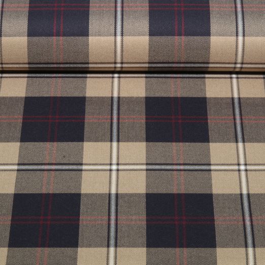 Tissu mode - Motif tartan beige et bleu marine
