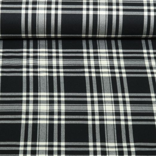 Tissu mode - Motif tartan classique à carreaux, Ecru et Noir Tissu mode - Motif tartan classique à carreaux, Ecru et Noir