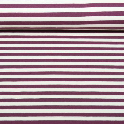 Sweat d'été - French Terry avec des rayures écrues et aubergine, teint dans la masse Sweat d'été - French Terry avec des rayures écrues et aubergine, teint dans la masse