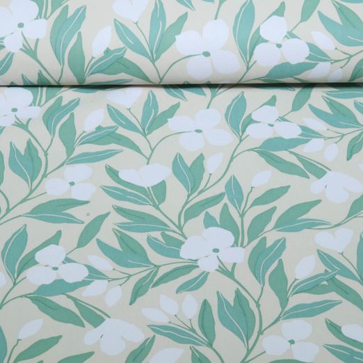 Toile cirée - PVC, fleurs et feuilles, Beige et Vert Toile cirée - PVC, fleurs et feuilles, Beige et Vert