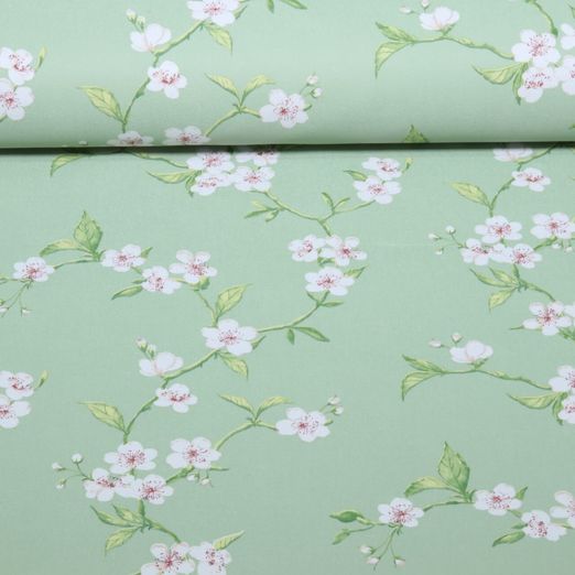 Toile cirée - PVC Fleurs de cerisier Vert menthe Toile cirée - PVC Fleurs de cerisier Vert menthe