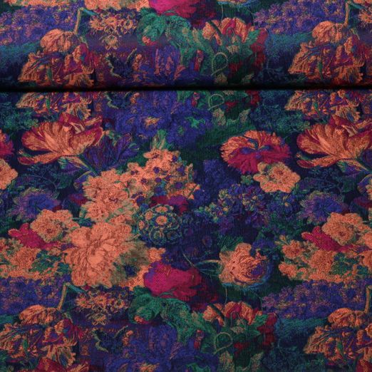Tissu mode - Motifs floraux jacquard multicolores
