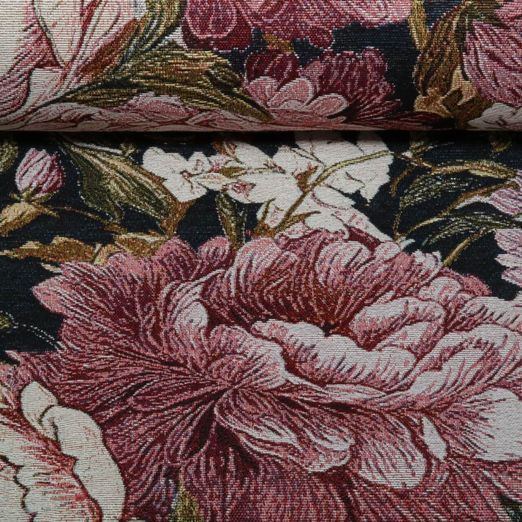 Gobelin - Grandes fleurs, bleu marine et Multicolore