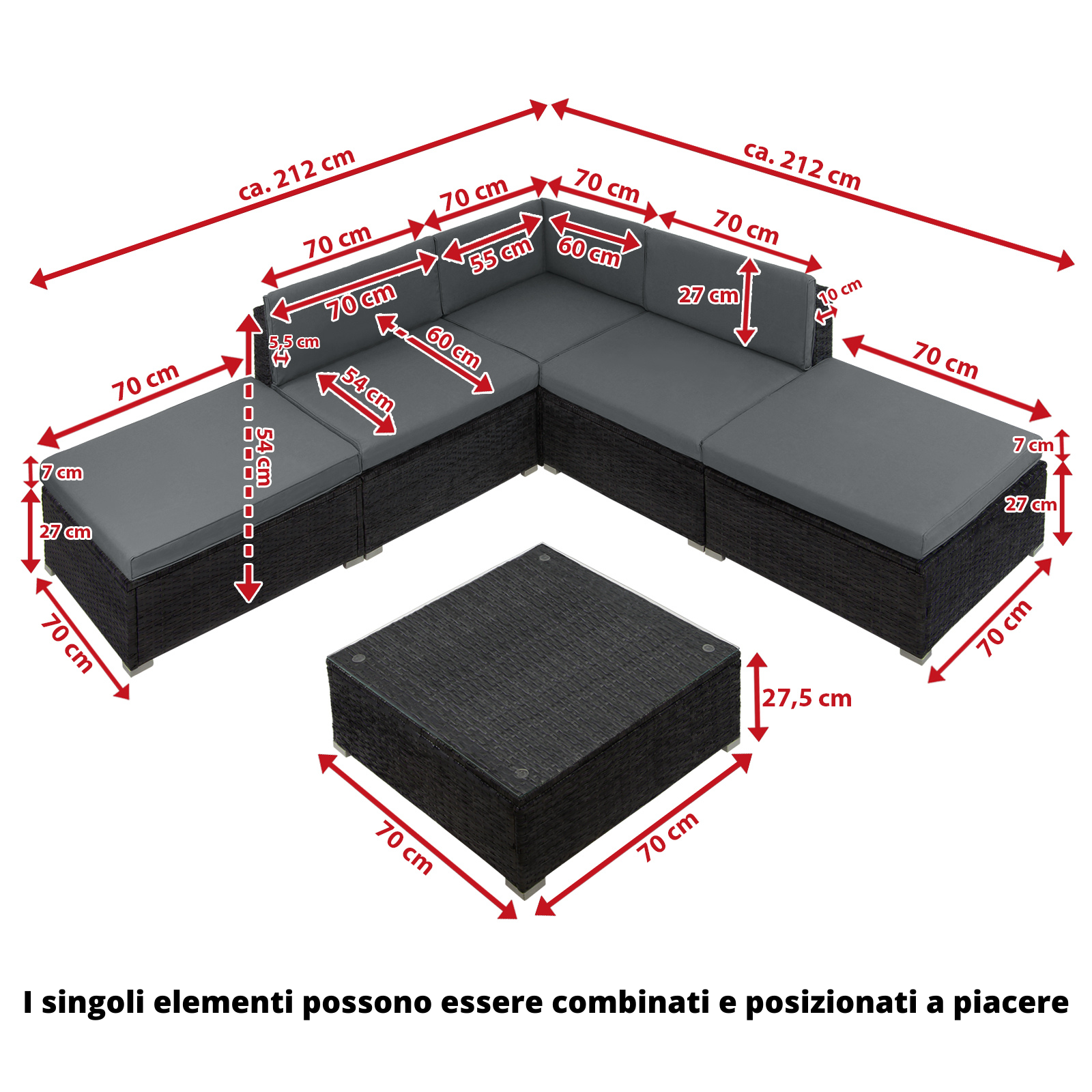 Dimensioni Set da giardino in polyrattan