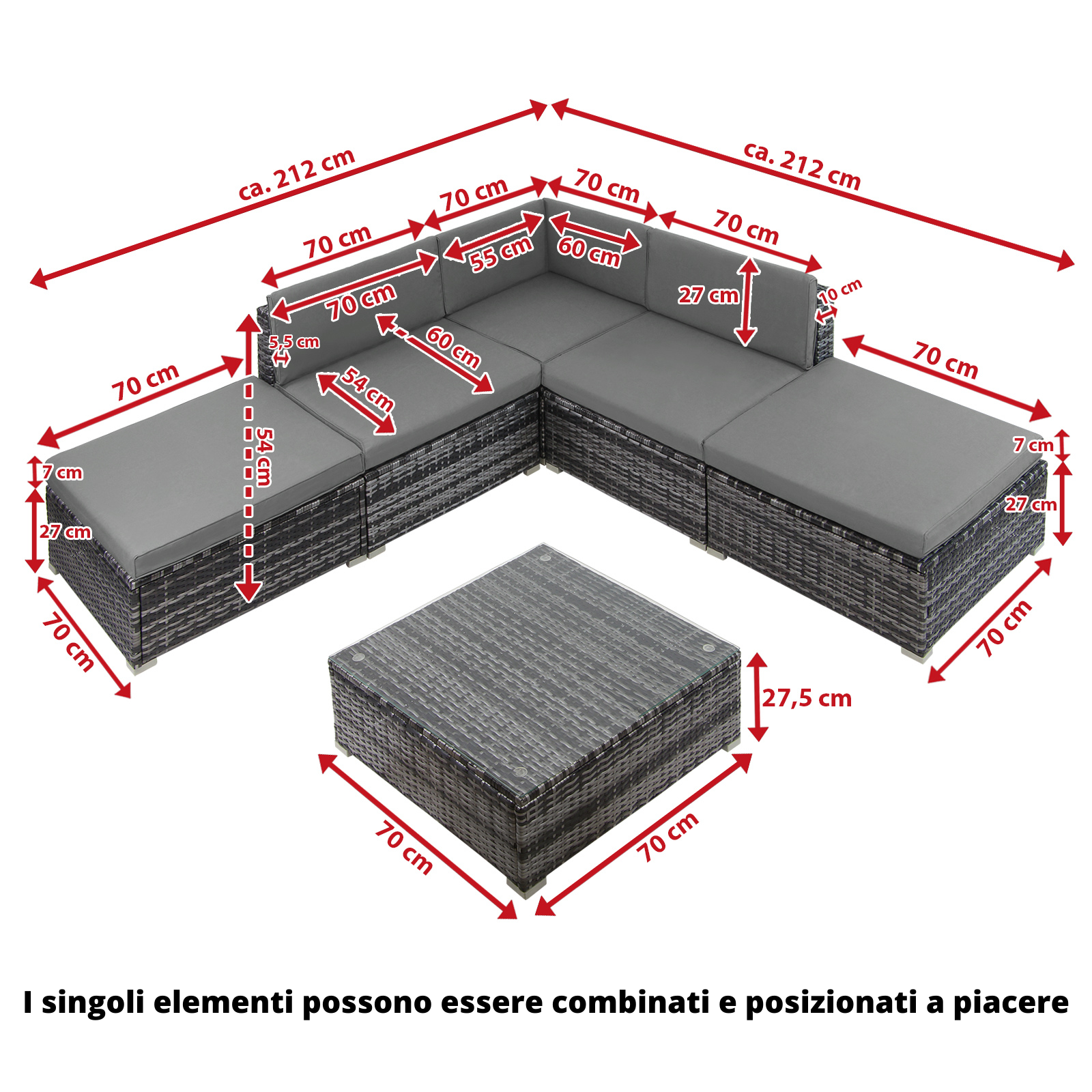 Dimensioni Set da giardino in polyrattan