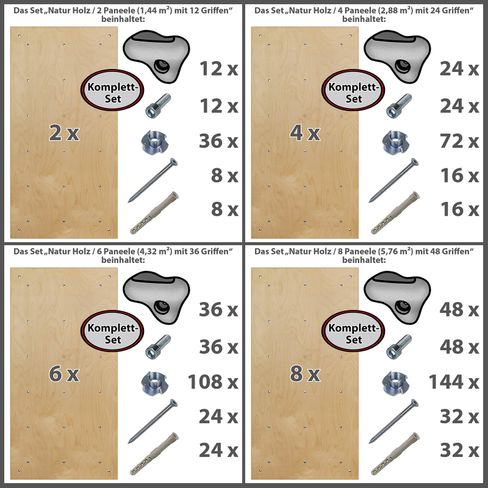 ALPIDEX Kletterwand Ab 1,44 Qm - Natur/Weiß/Braun Erweiterbar Für Kinder & Erwachsene