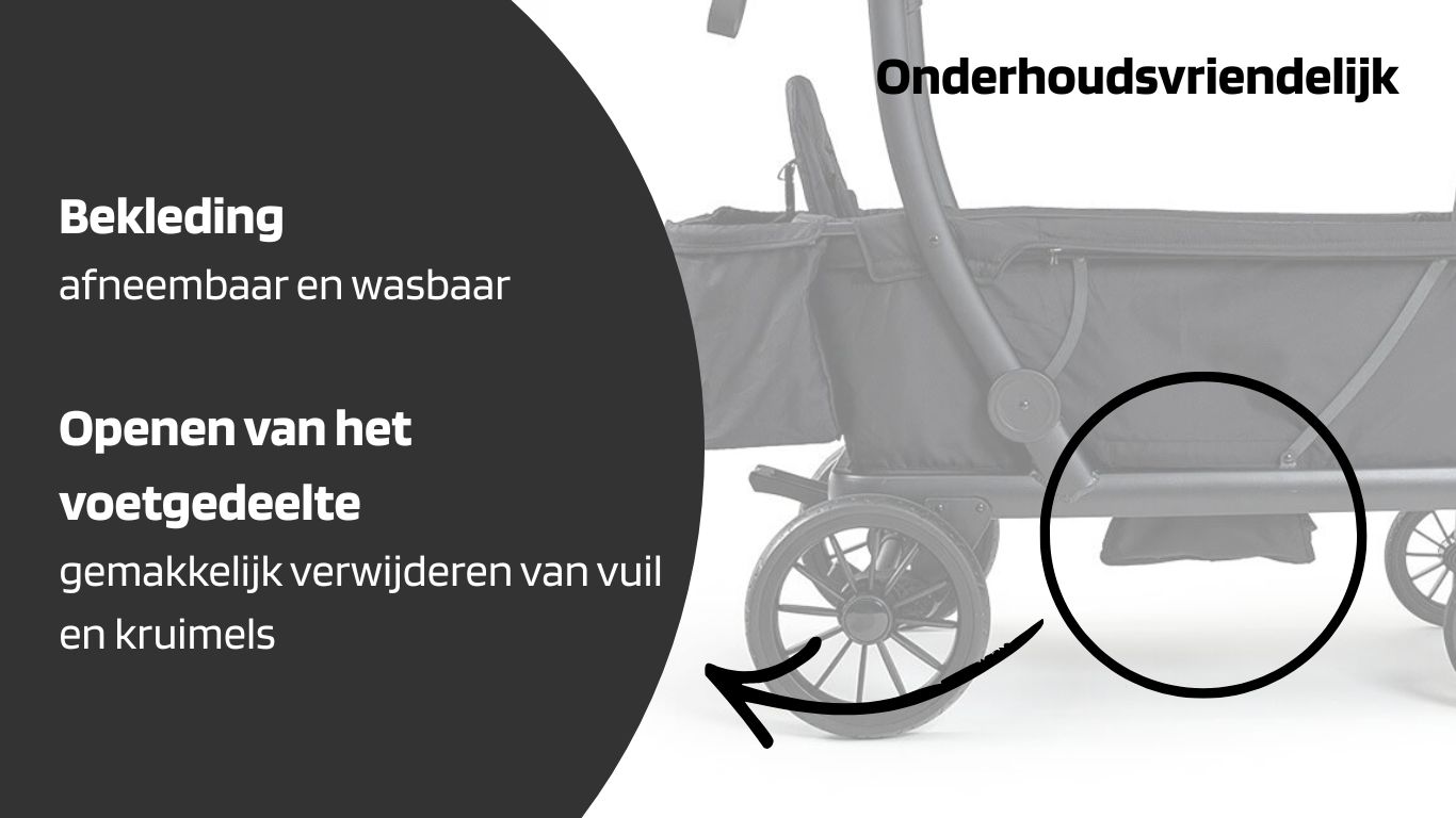 Onderhoudsvriendelijk – de bekleding van de bolderwagen is afneembaar en wasbaar op 30 °C.