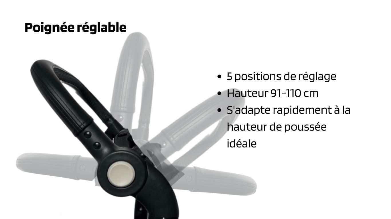 La poignée est réglable sur 5 niveaux.