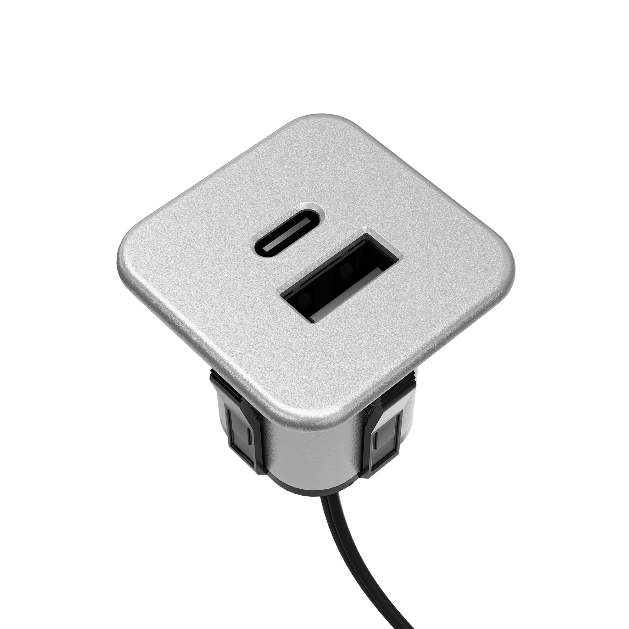 Product Image for kalb | USB Einbau-Ladehub 2-in-1 (USB-A & USB-C), schonendes Laden für Möbel und Tischplatten, 12 VDC Eingang, Ausgänge 5VDC/2,4A, Schwarz o. 