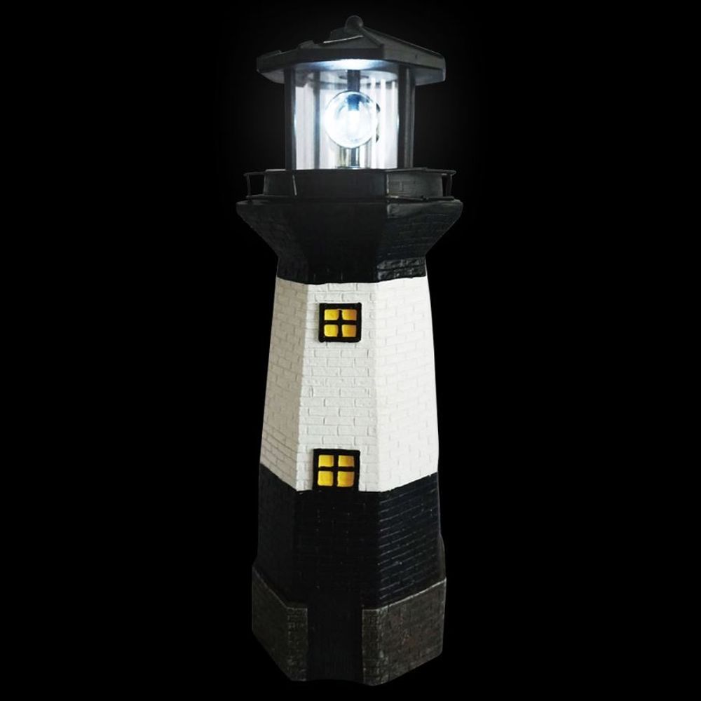 Solar Leuchtturm 38cm Mit Rotierendem Led Licht Maritime