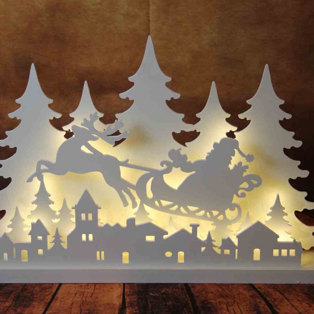 Led Holz Silhouette 42cm Weihnachtsmann Auf Schlitten Weihnachtsdeko Gartendeko 1a Handelsagentur