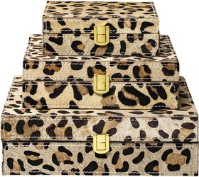 Mars & More 3er Set Boxen Kuhfell Leoparden Look Aufbewahrung Dekoration Geschenk