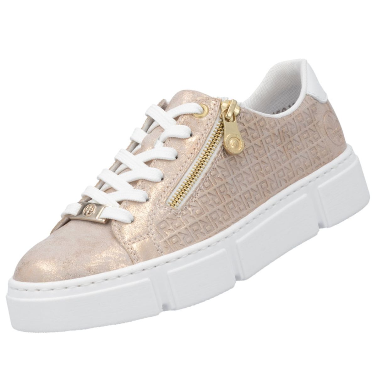 Rieker Damen Plateau Sneaker Rosa Gold Metallic Trendbereich