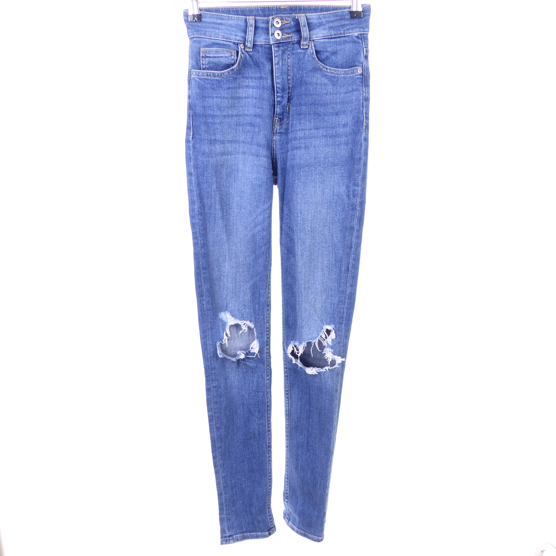 H&M Divided Jeans Röhre Denim Pants Super High Waist Stretch Used Blau  EUR 32 XXS