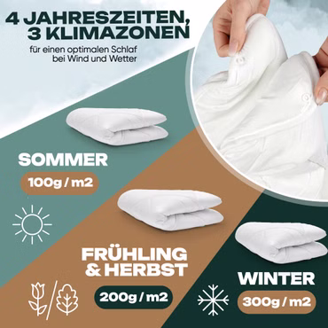  4-Jahreszeiten Bettenset 4teilig - Bettdecke 4 Jahreszeiten Set mit Kopfkissenkissen, Größe: 135x200 cm + 80x80 cm