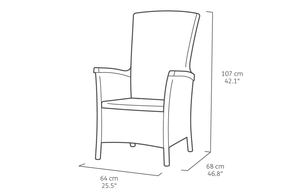 Allibert Vermont Stuhl, Sessel, Dining Sessel, Dining Stuhl, Gartenmöbel - Dimension, Abmessungen: H 107 cm x L 68 cm x B 64 cm