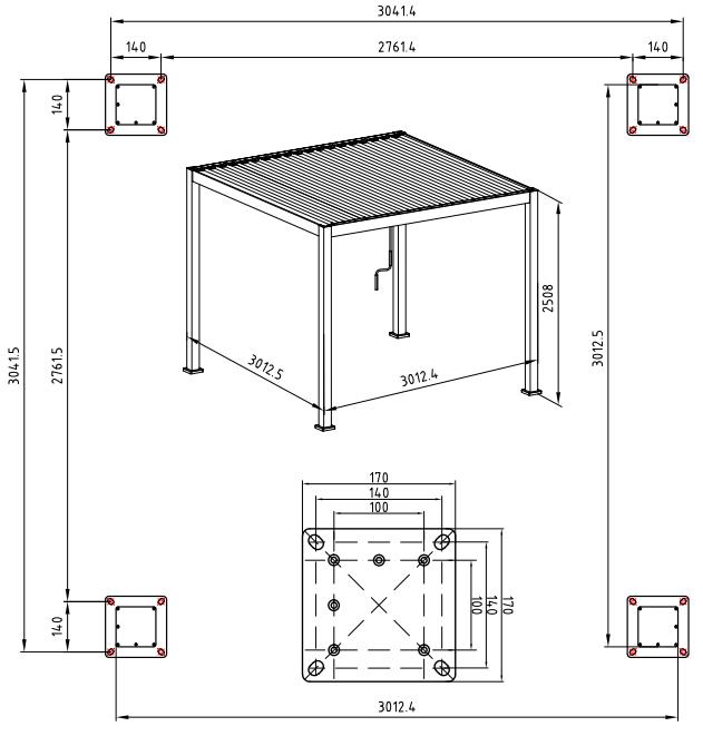 Maße 3 x 3 Meter - Höhe 250 cm