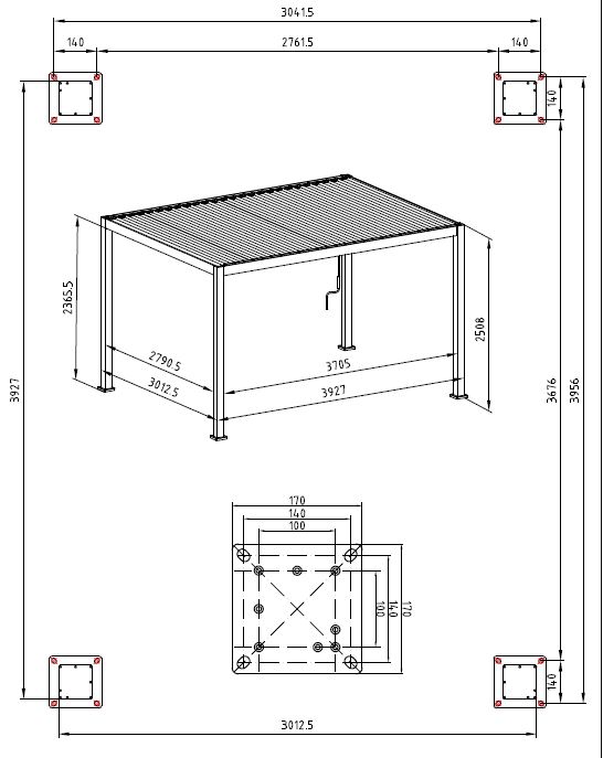 Maße 3 x 4 Meter - Höhe 250 cm