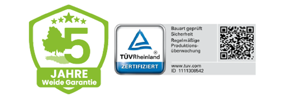 5 Jahre Weide Garantie Logo und TÜV zertifiziert Logo