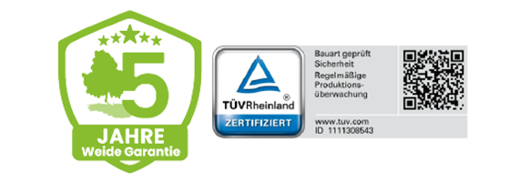 5 Jahre Weide Garantie Logo und TÜV zertifiziert Logo
