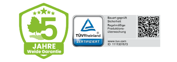 5 Jahre Weide Garantie Logo und TÜV zertifiziert Logo