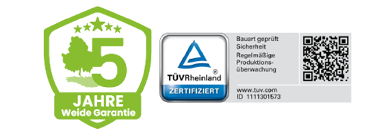 5 Jahre Weide Garantie Logo und TÜV zertifiziert Logo