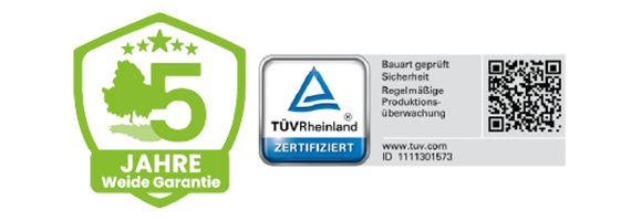 5 Jahre Weide Garantie Logo und TÜV zertifiziert Logo