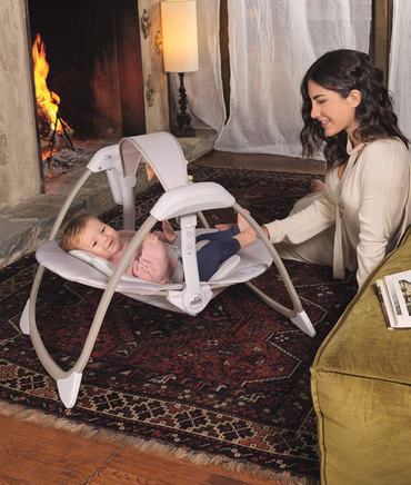 Baby Wippe Schaukel mit Spielzeugstange Midi | für 0-9 kg | Grau | 15 Melodien, 5 Naturgeräusche