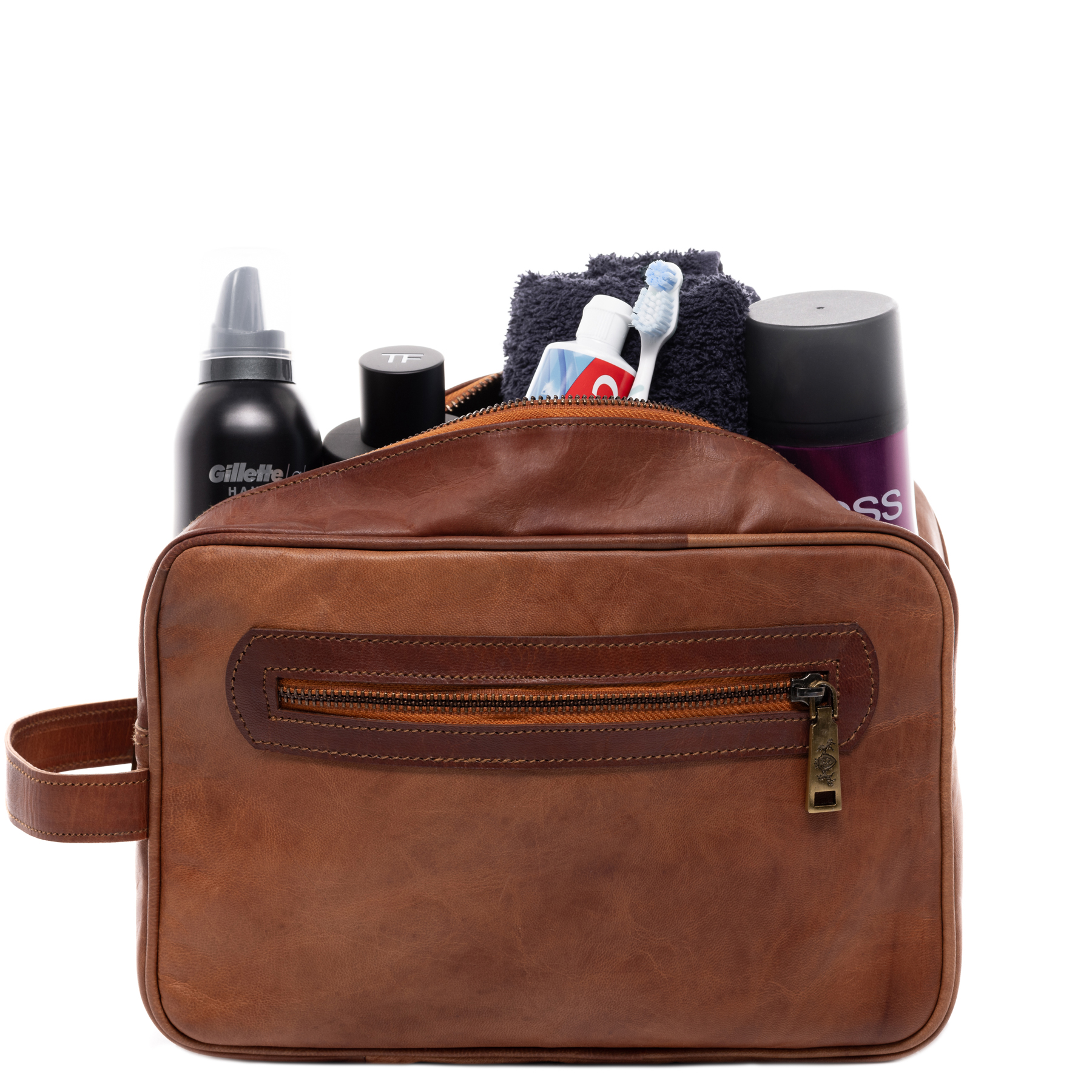Toilet Bag Goat Leather JOSH tan wash bag