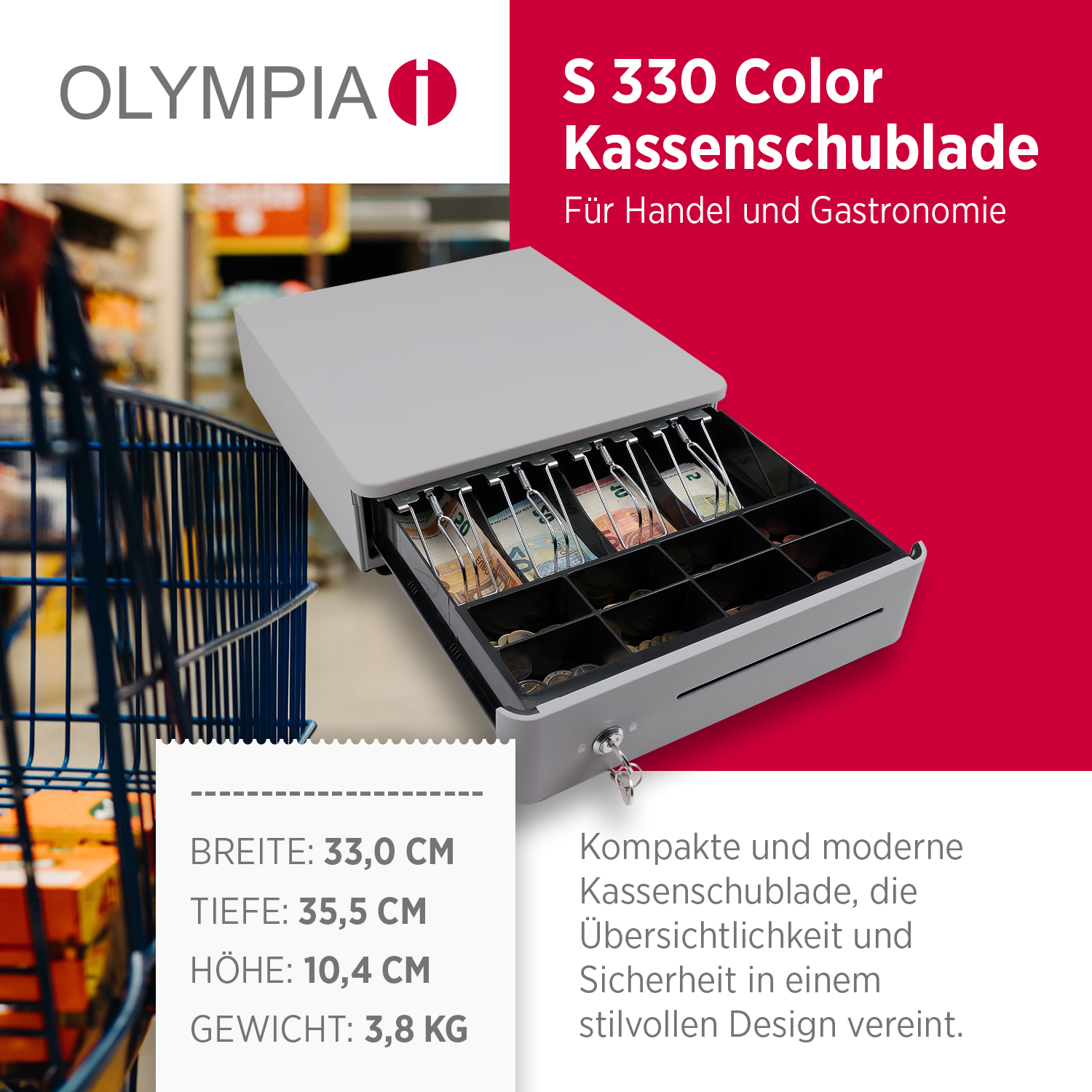 Kassenlade S 330 Color mit 8 Münzfächern und 4 Scheinfächern cobblestone Kassenlade S 330 Color mit 8 Münzfächern und 4 Scheinfächern cobblestone