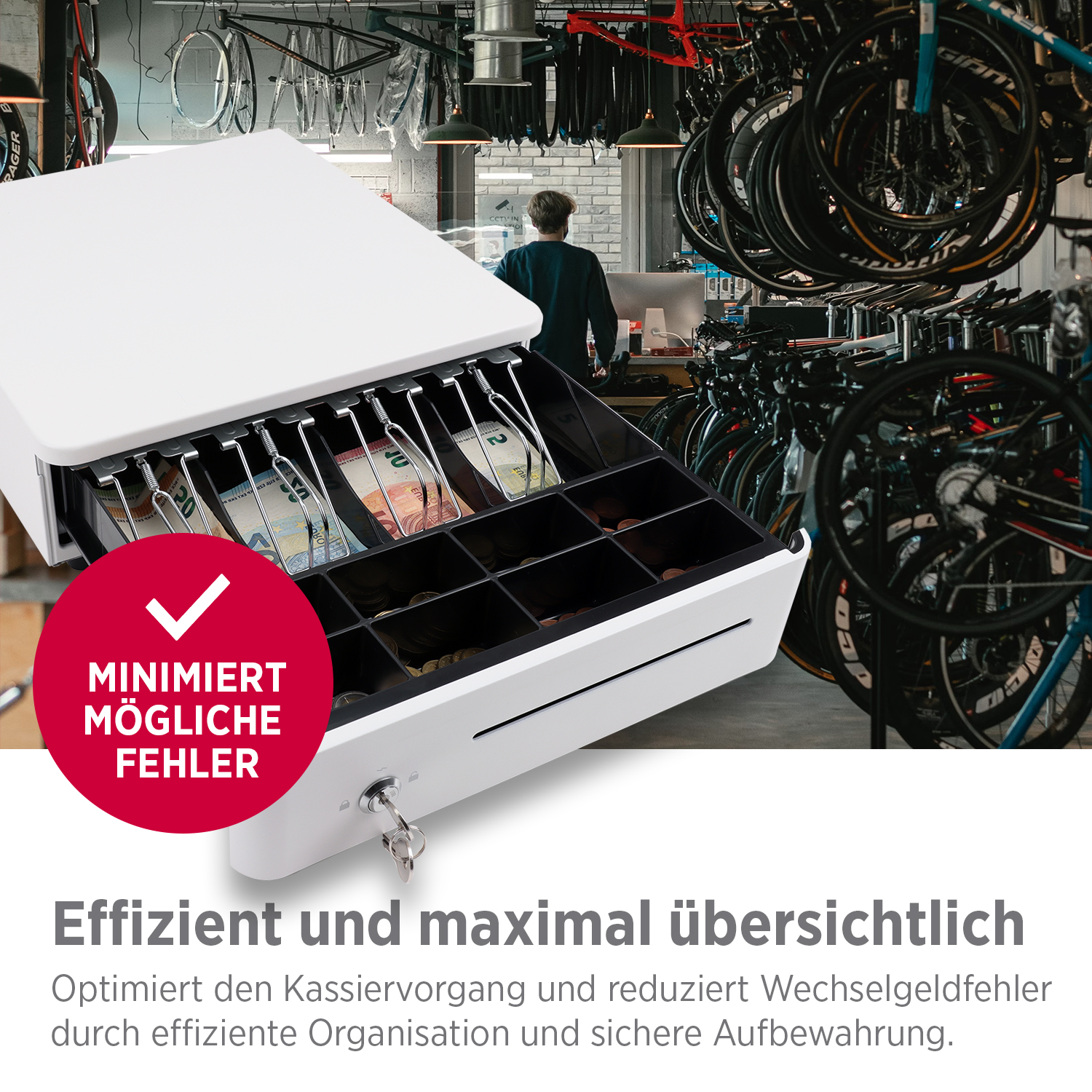 Kassenlade S 330 Color mit 8 Münzfächern und 4 Scheinfächern weiß Kassenlade S 330 Color mit 8 Münzfächern und 4 Scheinfächern weiß