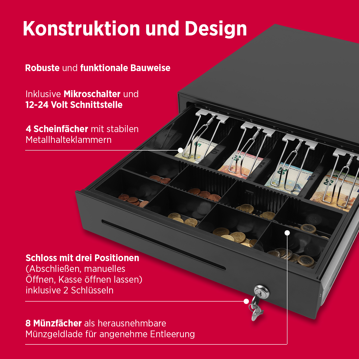 Olympia LD 410 Plus Kassenlade Vollmetall Kassenschublade mit 8 Münz- & 4 Scheinfächern Schwerlastauszug RJ12 Anschluss Olympia LD 410 Plus Kassenlade Vollmetall Kassenschublade mit 8 Münz- & 4 Scheinfächern Schwerlastauszug RJ12 Anschluss